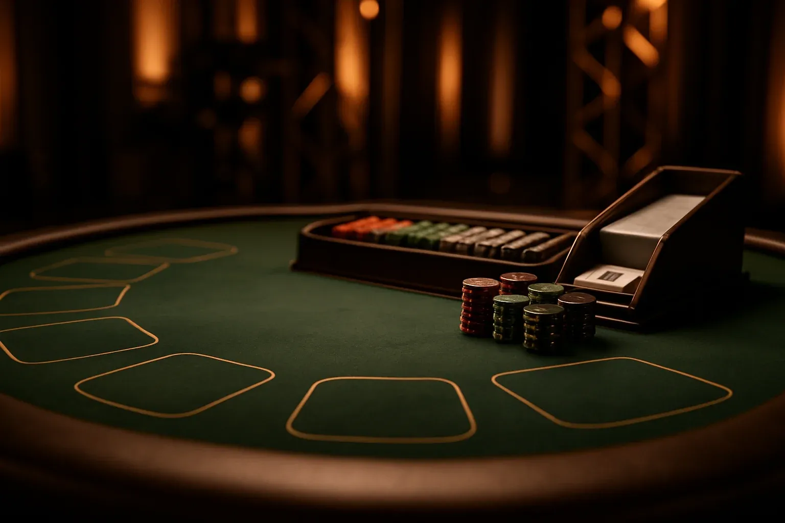Ultra-realistic live blackjack table in premium casino studio lighting